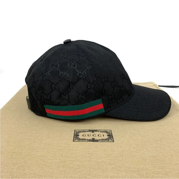 Authentic Gucci GG Monogram with Web Canvas Baseball Cap Hat Black Size M NWOT - Picture 3 of 11
